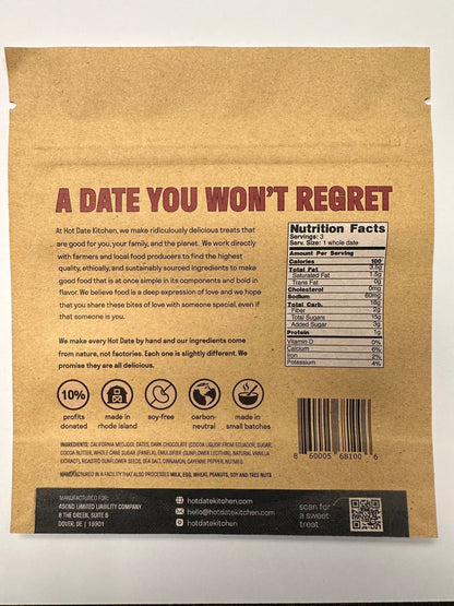 Chocolate Covered California Medjool Date: filled with spiced sunflower butter (3 per pouch) - Hot Date Kitchen