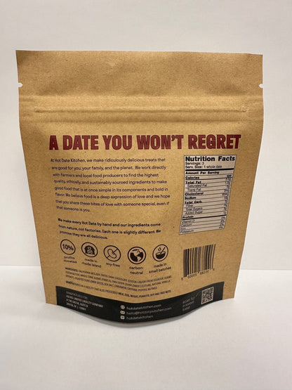 Chocolate Covered California Medjool Date: filled with spiced sunflower butter (3 per pouch) - Hot Date Kitchen